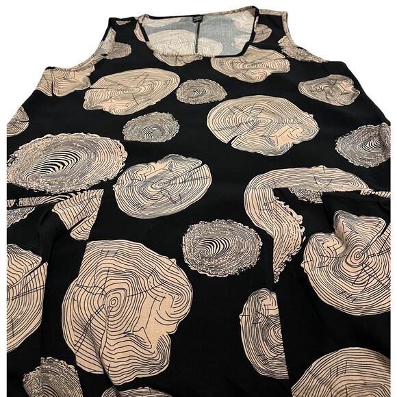 EMERY ROSE MIDI ABOVE ANKLE SLEEVELESS A-LINE DRESS, WOMENS-XL-TAN & BLACK ABSTR - Picture 2 of 9